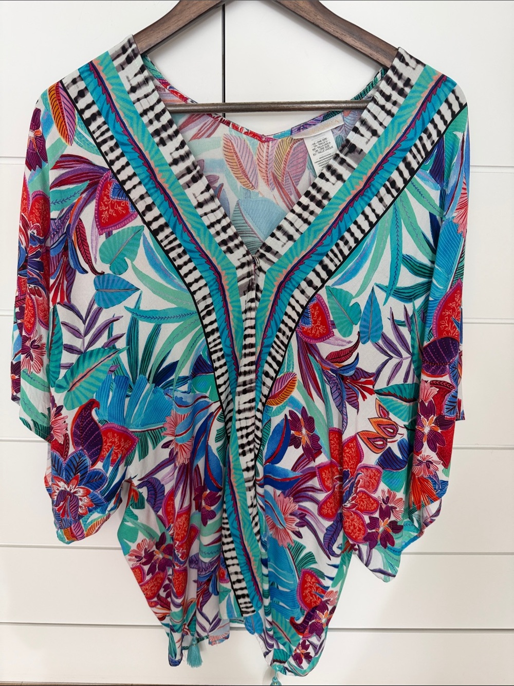 La Blanca Multicolor Tropical Cover-Up with Teal, Purple & Red Accents